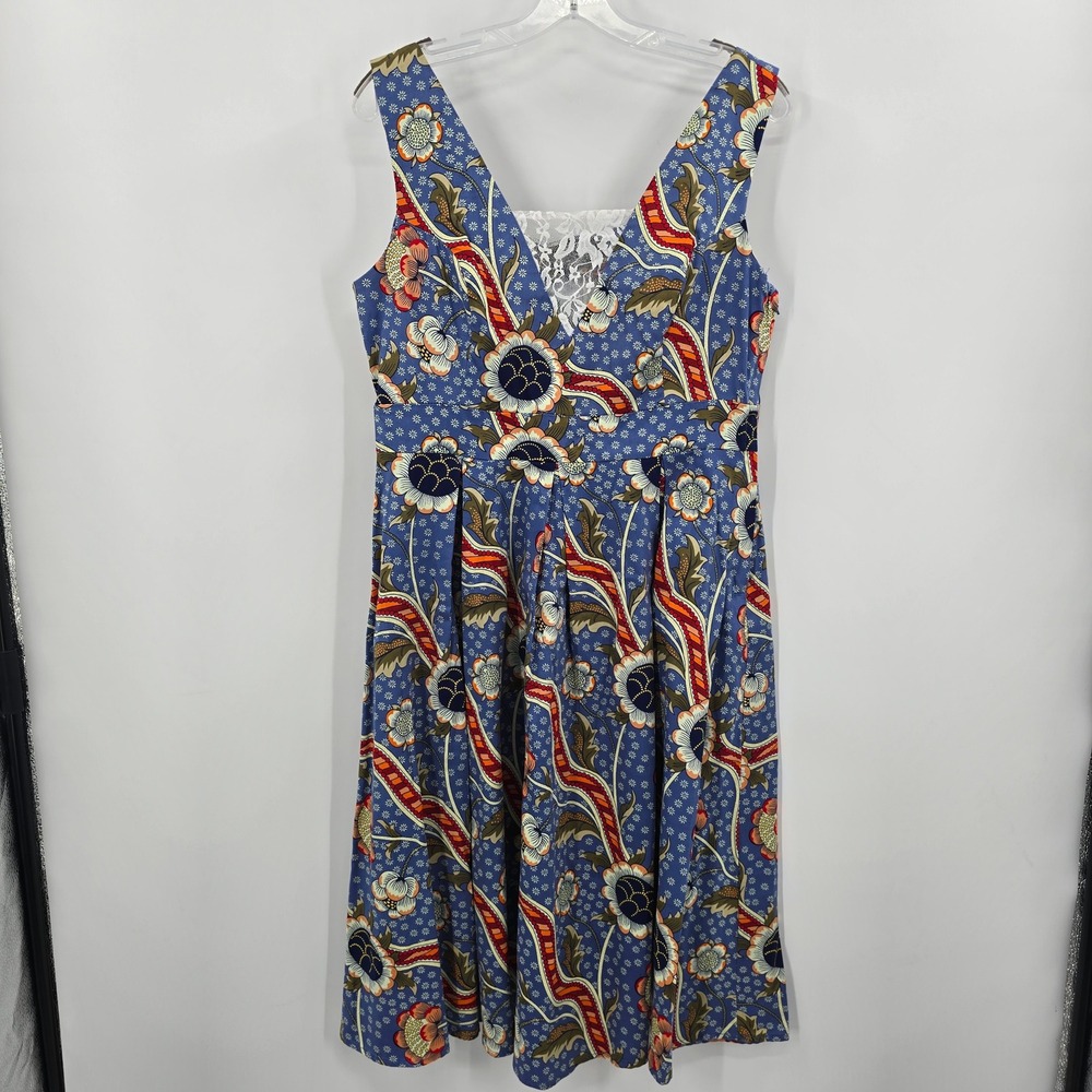 Hearts & Roses Blue Floral Paisley Lace Swing Dress Rockabilly Retro USA 12